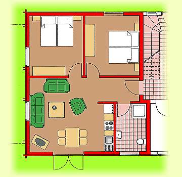 Grundriss Appartement im Erdgeschoss, 60qm